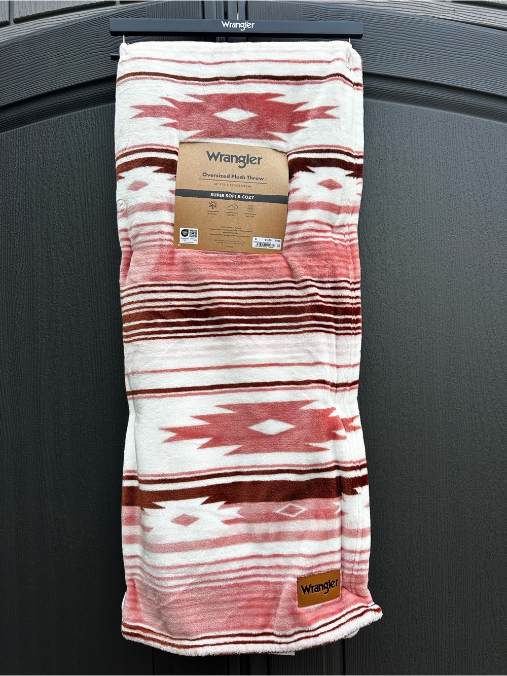 Wrangler Plush Throw Blanket - Rose/White Southwestern Stripe